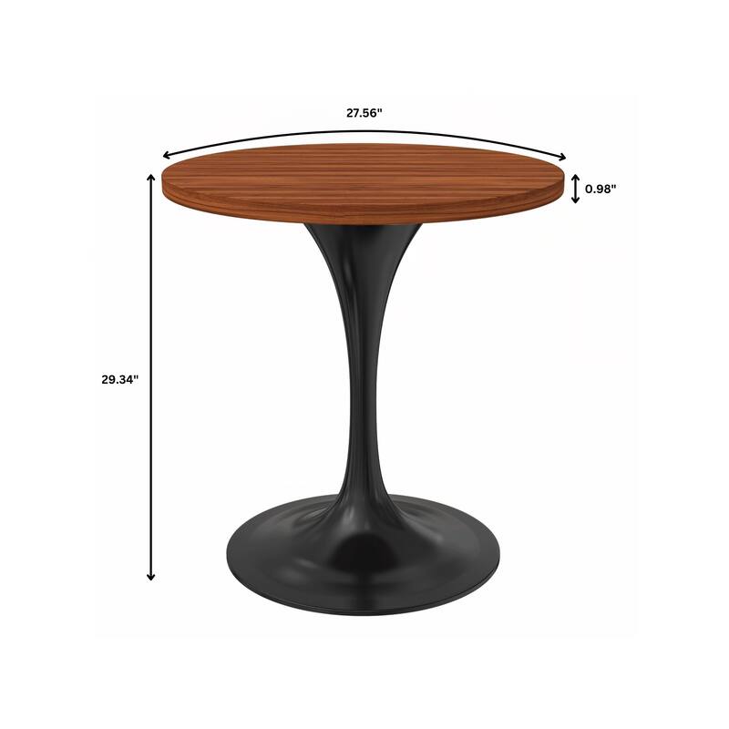 LeisureMod Verve 27" Round Dining Table with MDF Wood TableTop and Black Steel Base for Kitchen & Dining Room - 27.56"