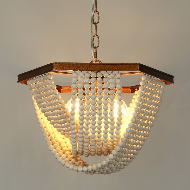 Empire 4-light Wooden Beads Coastal Chandelier Brass Gold Bracket Bedroom Dining Room Lights