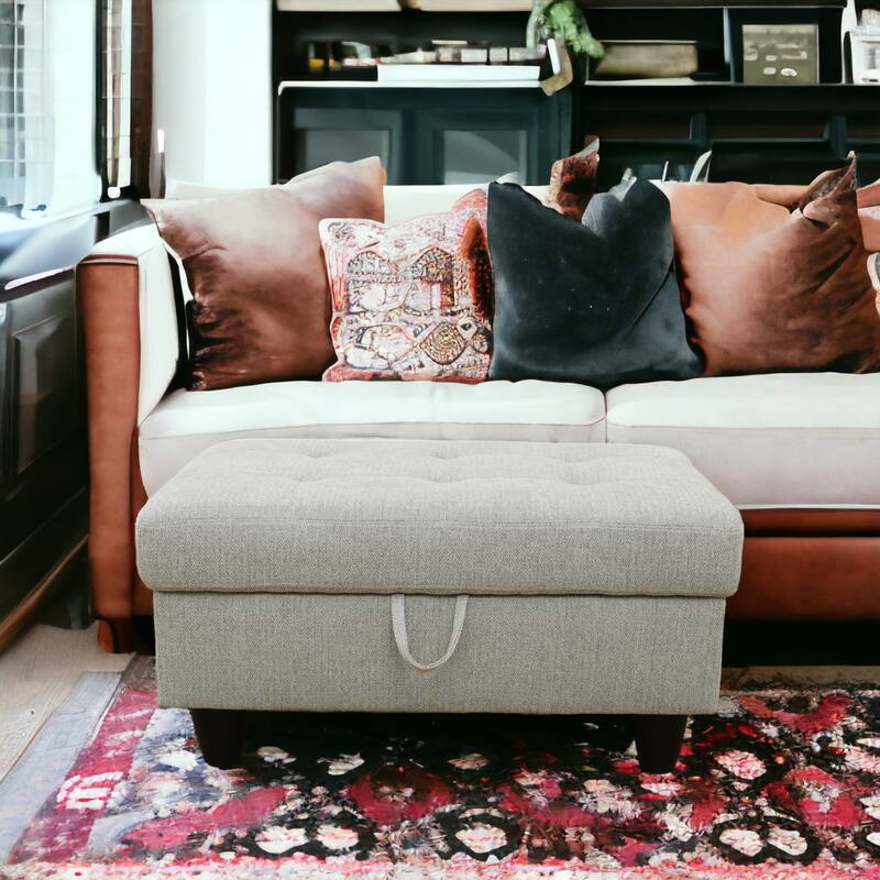 KISRAIS 34" Wide Upholstered Storage Ottoman