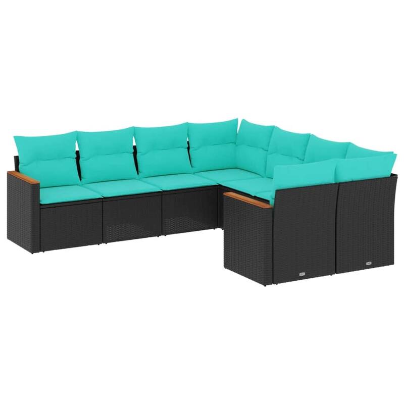 vidaXL 8 Piece Patio Sofa Set with Cushions Black Poly Rattan - 21.7x27.2x24.4
