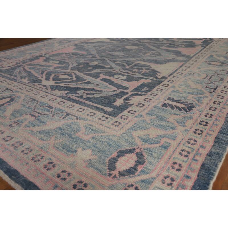 Hand Knotted Oriental 100% Wool Carpet Transitional All-Over Navy Blue & Blues Oushak Area Rug - 10' 10'' X 8' 0''