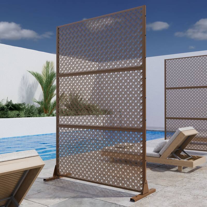 Outdoor Privacy Screen Metal Privacy Screen Panel Free Standing - 72*47 - Brown