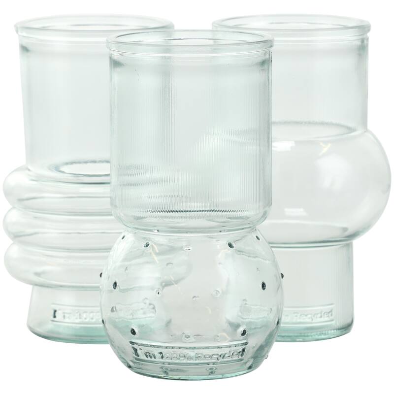 Recycled Glass Handmade Small Bubble Style Decorative Vase with Varying Shapes - Set of 3 Teal - Roche River Decor