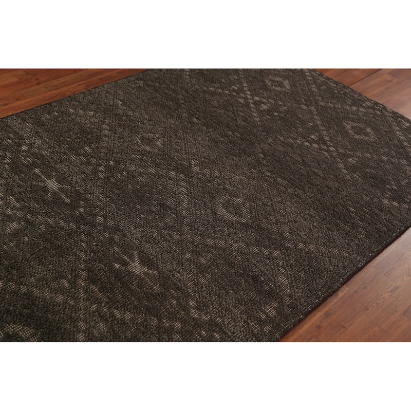 Grey Geometric Moroccan Oriental Rug Hand-Knotted Wool Carpet - 5'0" x 7'9"