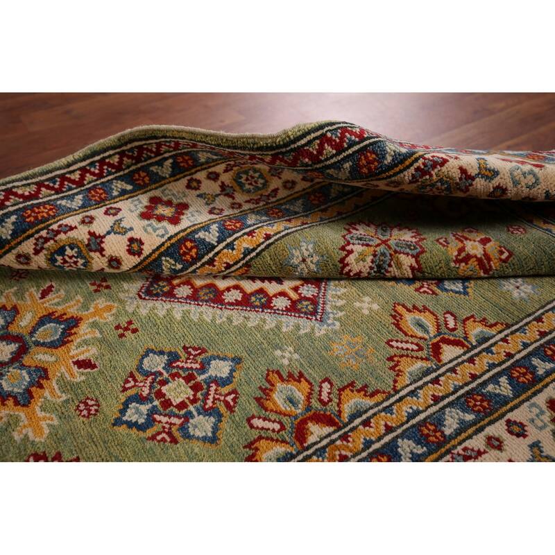 Light Green Kazak Accent Rug Handmade Wool Carpet - 3'4" x 4'9"