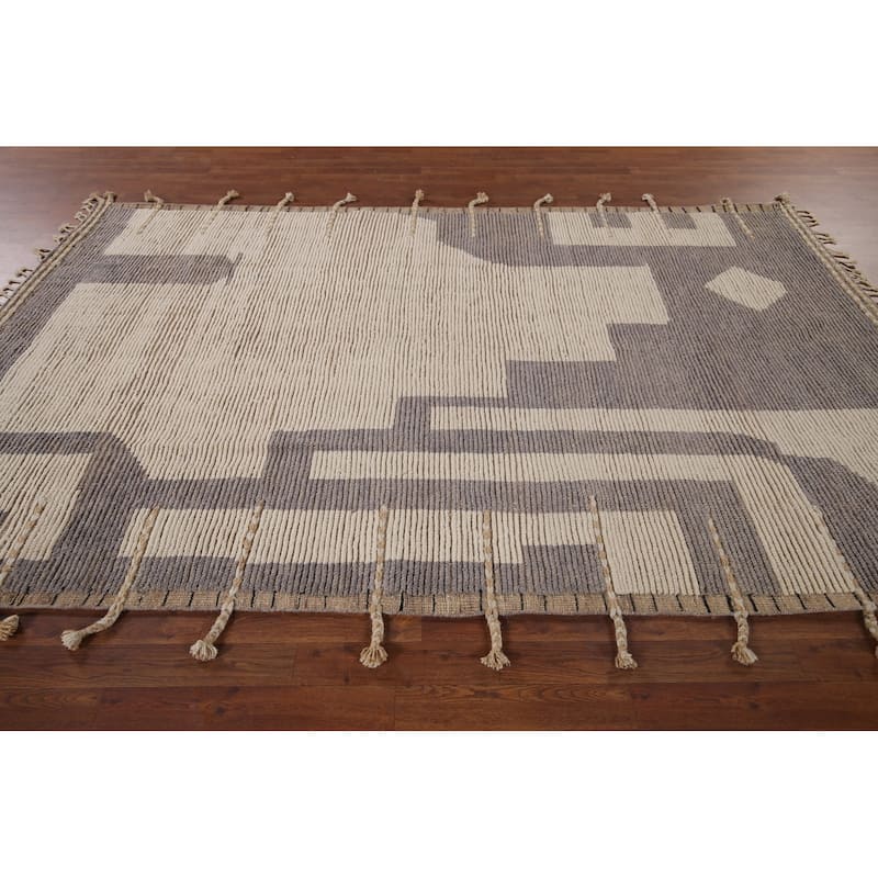 Earth Tone Moroccan Modern Area Rug Hand-Knotted Wool Carpet - 6'0"x 9'9"