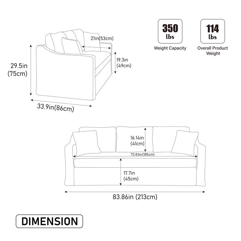 Oversized Chenille Upholstered 3 Seater Sofa, Deep Seat Sofa with Pillows, Lounge Sofa with Removable Upholstery Cover