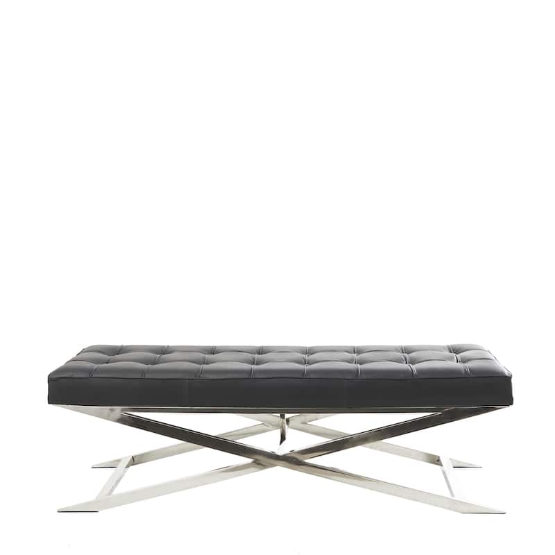 Leather Home Bench or Stool with Stainless Steel Supports - Black or White - Roche River Decor
