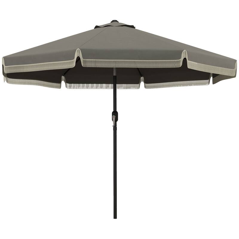 9ft Patio Umbrella with Push Button Tilt and Crank, Ruffled Outdoor Market Table Umbrella with Tassles and 8 Ribs