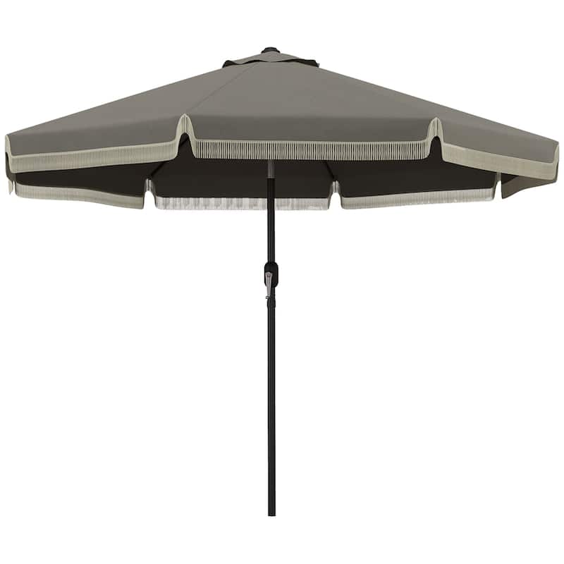 Patio Parasol Outdoor Table Umbrella with Button Tilt Crank Tassels and 8 Ribs for Garden Deck Pool, Dark Gray