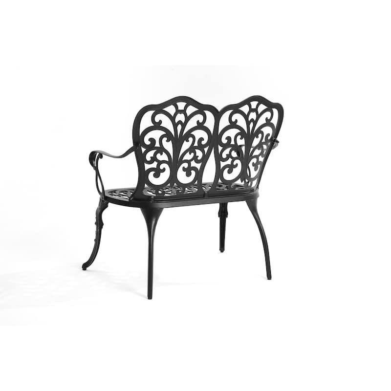 Patio Garden Bench Metal Park Bench Cast Aluminum Outdoor Furniture With Floral Rose For Patio,Park,Lawn,Yard