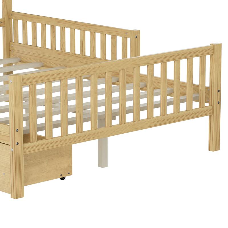 Classic Wooden Platform Bed with Dual Guardrails by Harper&Bright Designs