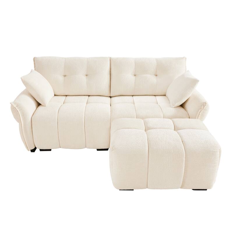 78.7" Chenille 2-Seater Sofa with Ottoman, Minimalist Design and High-Resilience Cushions