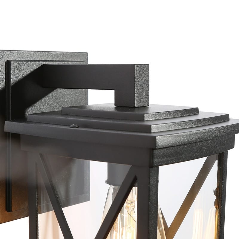Bern 1-pack Modern Black X-shape Outdoor Wall Lantern Square Glass Wall Sconces - L 6" * W 7" * H 11"