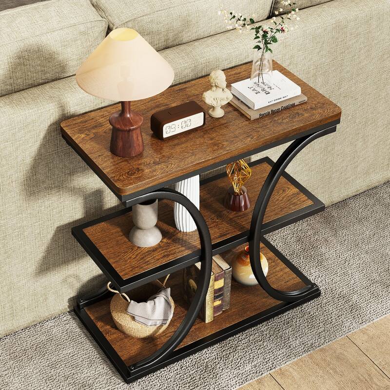 3-Tier Wood End Table Industrial Sofa Side Table with Storage Shelves - 23.62"L x 11.81"W x 23.62"H