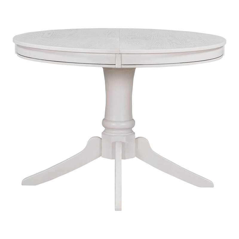 Retro 5-Piece Dining Table Set with Extendable Round Table and Upholstered Chairs for Elegant Dining