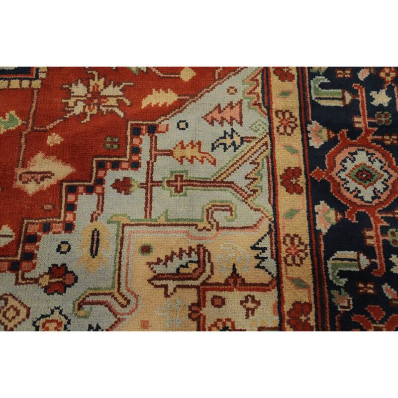 Hand Knotted Oriental 100% Wool Carpet Traditional Medallion Oranges & Rust Heriz (serapi) Area Rug - 9' 10'' X 8' 0''
