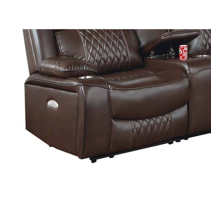 Ina Power Sectional Recliner L Shape Sofa, Console, Brown Faux Leather