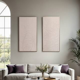 Canvas Art Framed Wood Subtle Leaf Texture (Set of 2) - 49" White