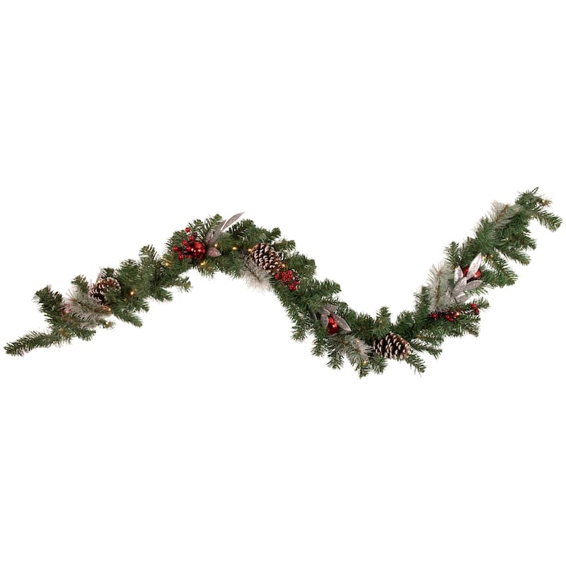 6' x 9" Pre-Lit Decorated Frosted Pine Cone and Berries Artificial Christmas Garland