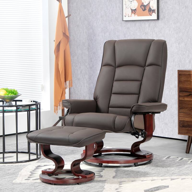 Modern Adjustable Backrest Office Chair 360° Swivel Manual Recliner Chair Wood Frame Lounge Chair with Ottoman