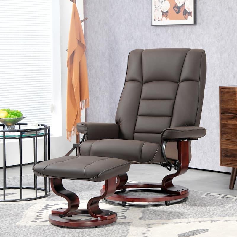 Brown Faux Leather Recliner with Ottoman, Swivel and Recline Chair - 29.9" W x 33.5" D x 40.9" H - Brown