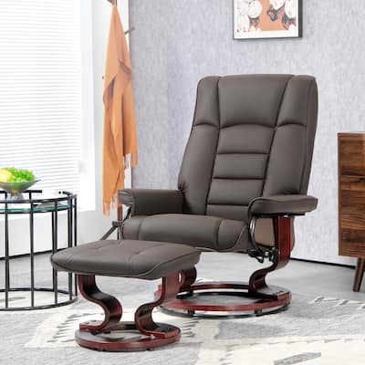 Brown Faux Leather Recliner with Ottoman, Swivel and Recline Chair - 29.9" W x 33.5" D x 40.9" H