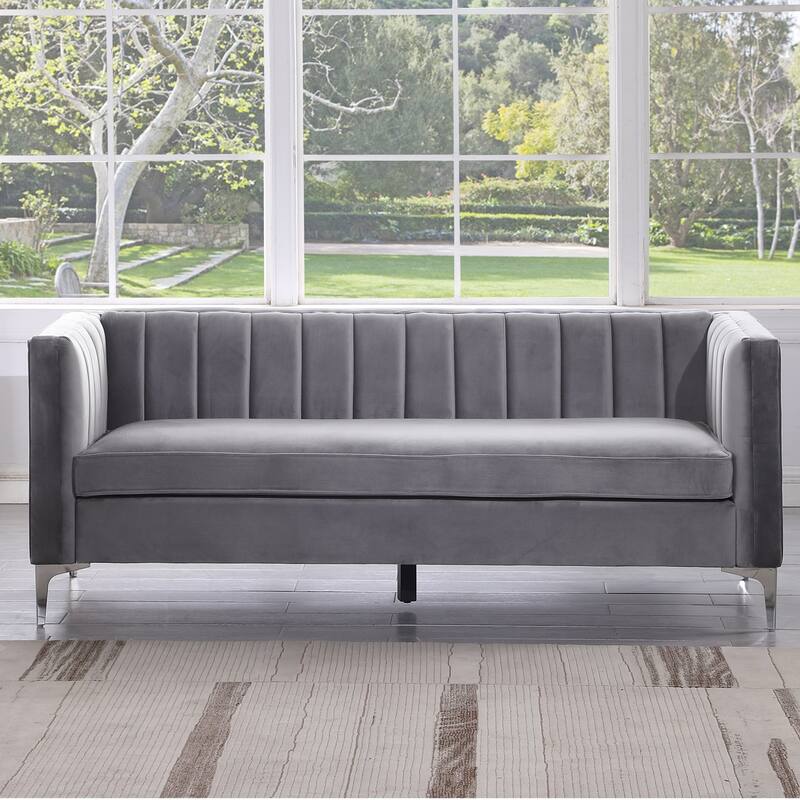 Morden Fort Modern 2 Pieces of Loveseat and Sofa Couch Set with Dutch Velvet Grey, Iron Legs
