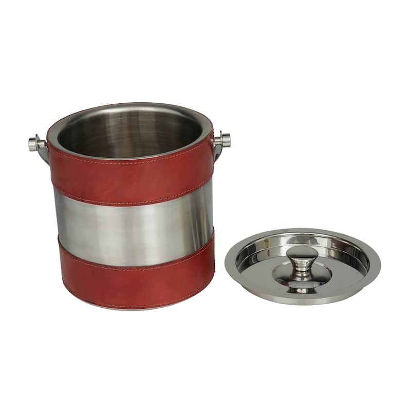 Leather Ice Bucket with Lid - 8 x 7 x 12