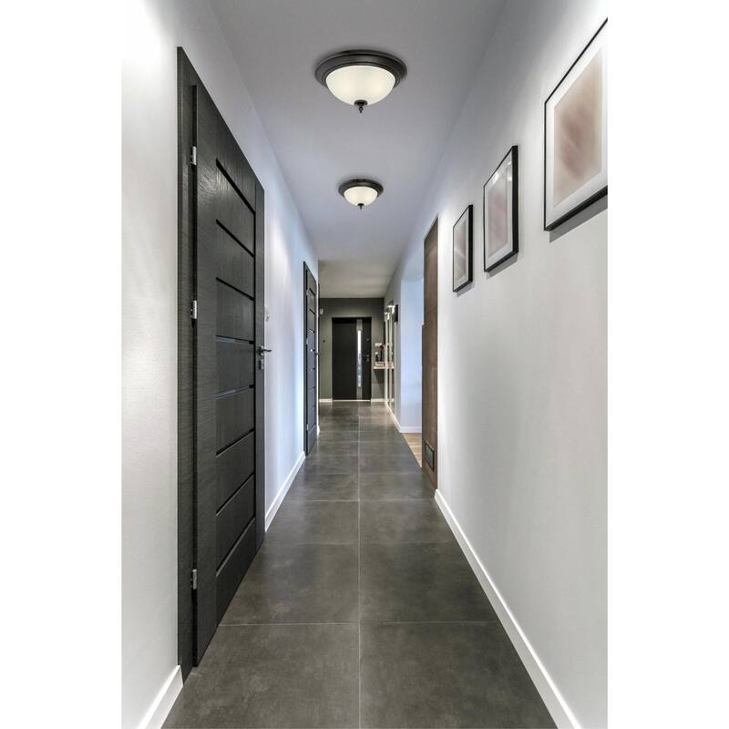 Westinghouse Harwell Two-Light Indoor Flush Mount Ceiling Fixture, Amber Bronze Finish with Frosted Glass