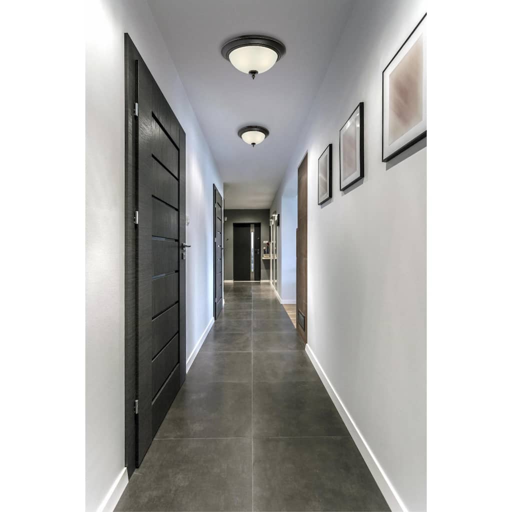 Westinghouse Harwell Two-Light Indoor Flush Mount Ceiling Fixture, Amber Bronze Finish with Frosted Glass