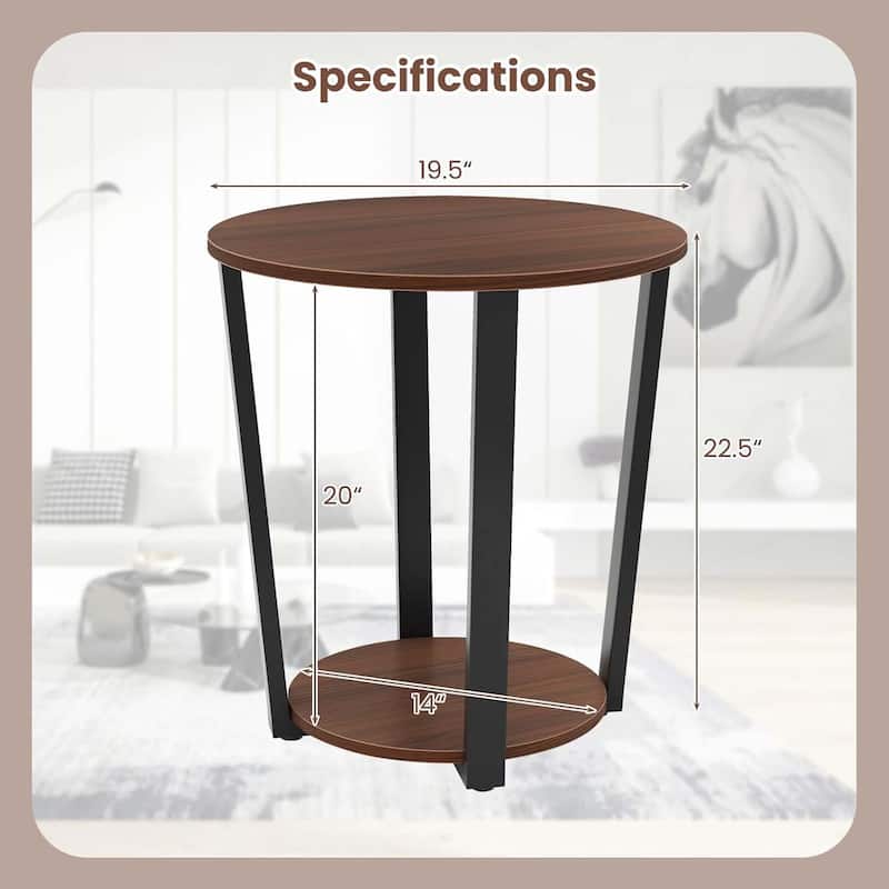 2-Tier Accent Industrial Nightstand Bedside Table w/ Metal Frame