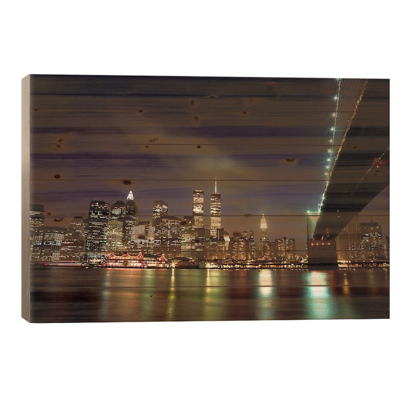 Downtown New York Print On Wood by Unknown Artist - Multi-Color - 18x26x1.5
