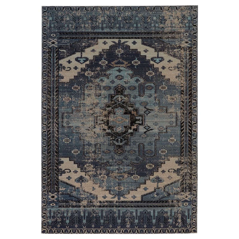 Cicero Indoor and Outdoor Medallion Area Rug - 5'11" RND - Blue/Gray