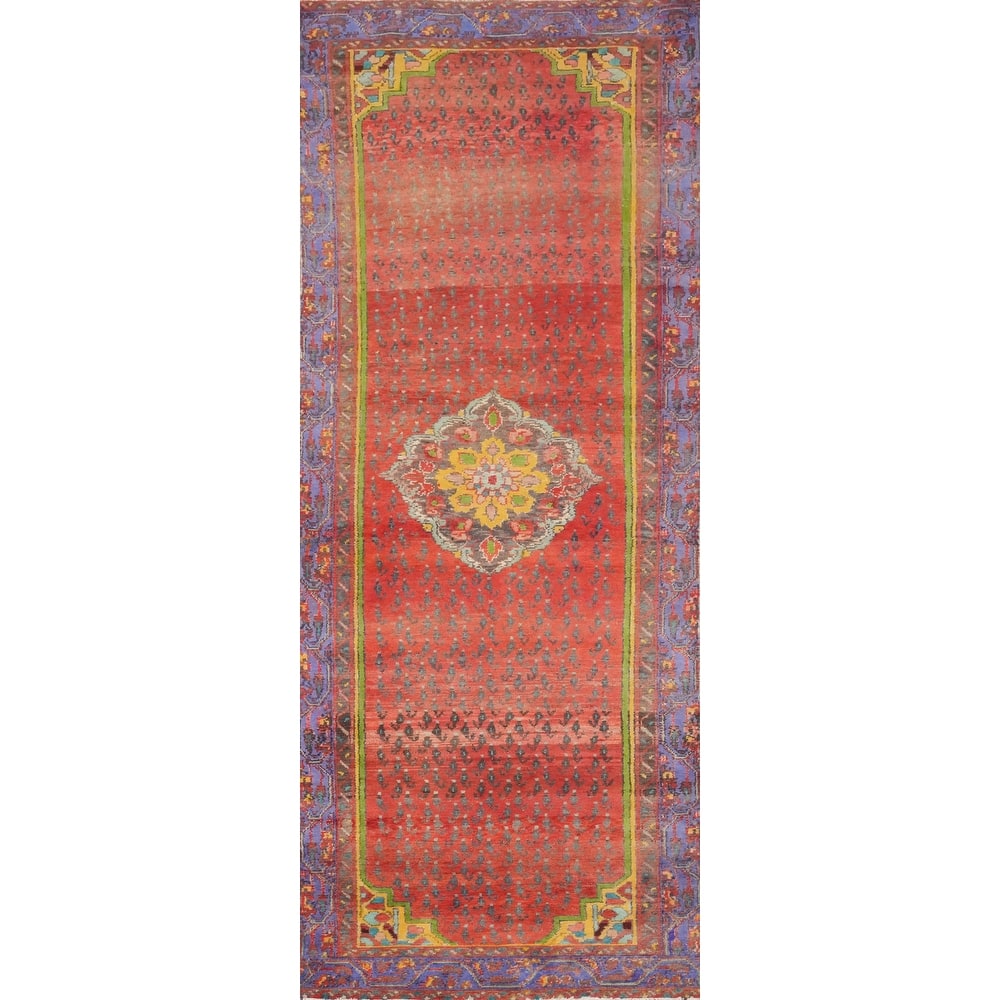 Hand Knotted Oriental 100% Wool Carpet Traditional Geometric Oranges & Rust Hamedan Runner Rug - 9' 4'' X 3' 0''
