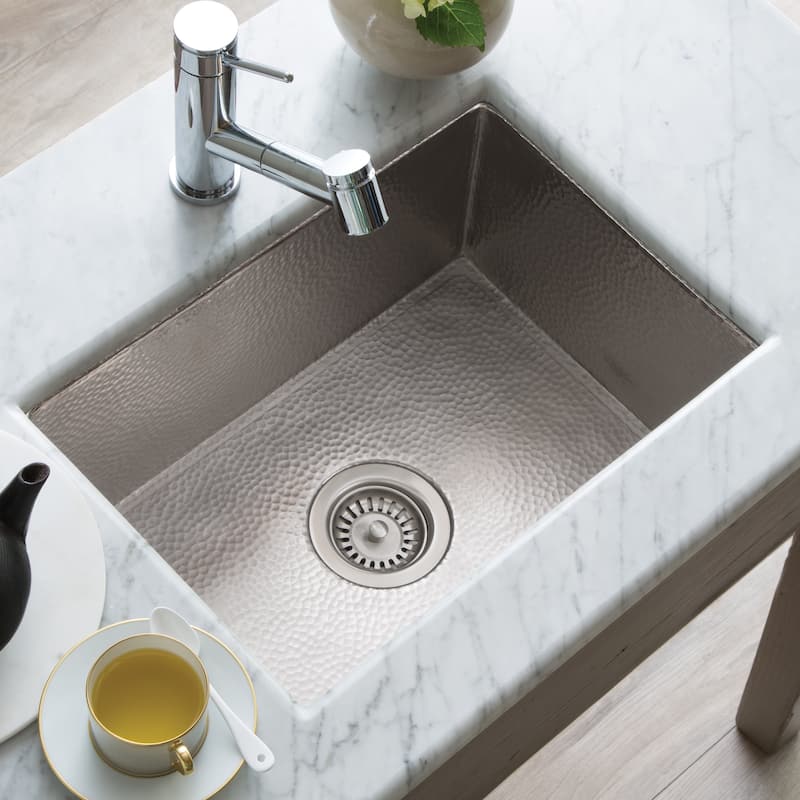 Cocina Hand Hammered Copper 21-inch Undermount Kitchen Sink - 21.5" x 16" x 9" - Brushed Nickel