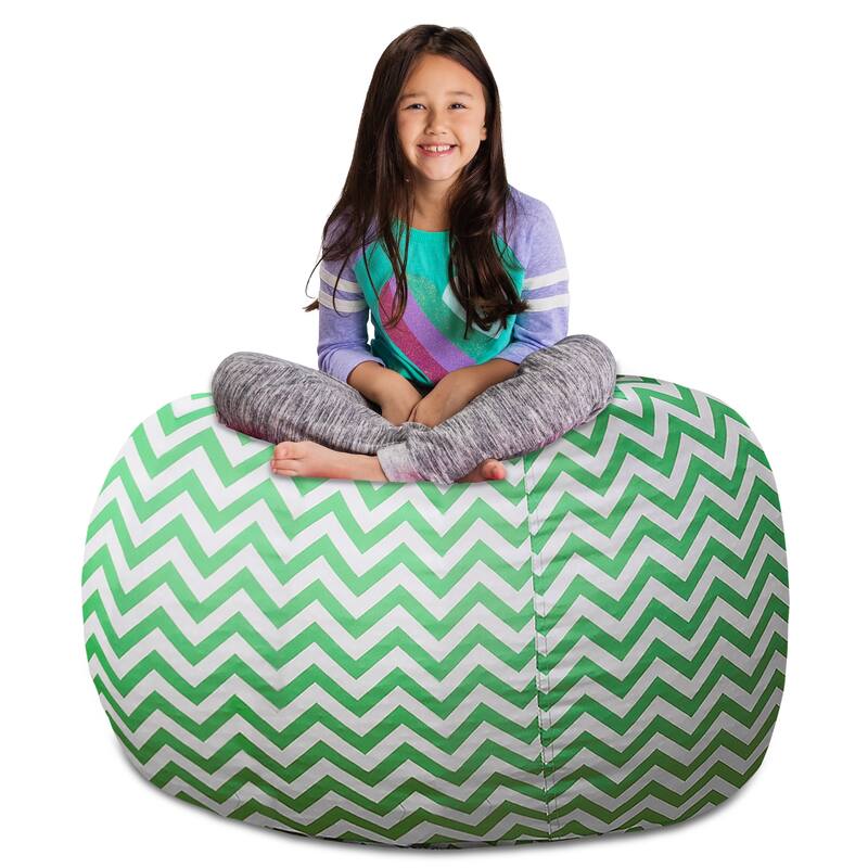 Kids' Stuffed Animal Storage Bean Bag Chair Cover or Toy Organizer - 48 Inches Extra Large - Pattern Chevron Green and White