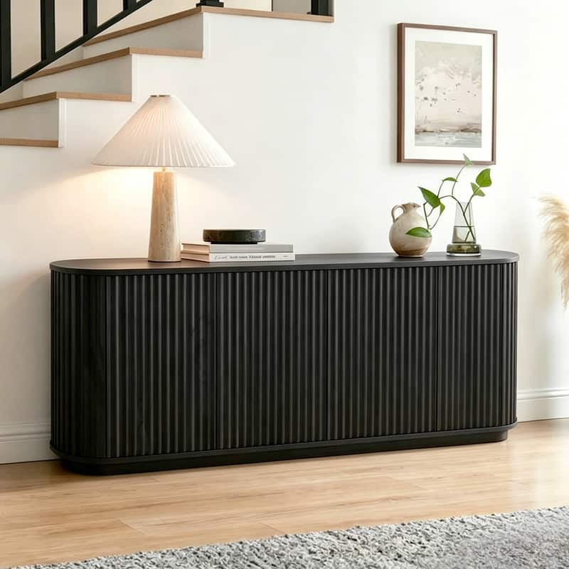 Fluted 64''Buffet Sideboard Cabinet with Shelves, TV Stand Storage Cabinet with Wave Pattern