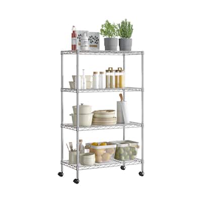 Seville Classics 4-Tier Steel Wire Shelving with Wheels, 30" W x 14" D x 48" H