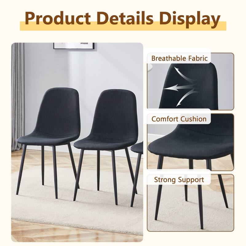 5-piece Natural and Black Spliced Round Dining Table Set with Double-Layer Storage Shelf, Anti-Slip Feet