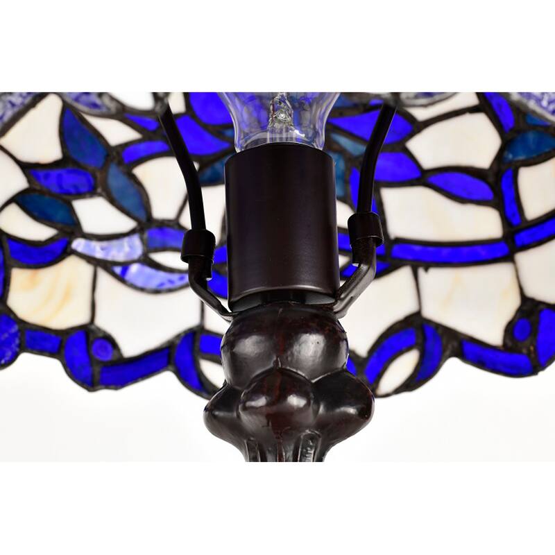Gracie 12-inch Blue/White Flower Design Stained Glass/Bronze Tiffany-Style Table Lamp