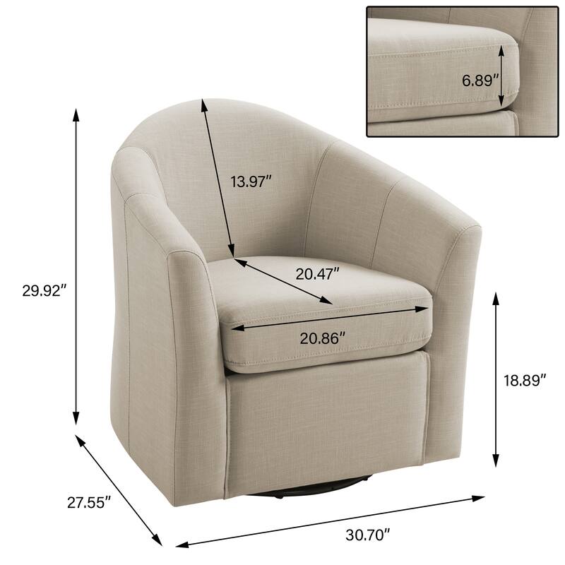 Linen Armchair Swivel Barrel Accent Chairs for Living Room