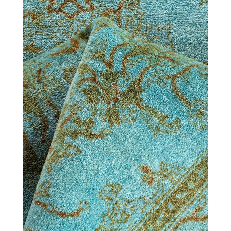 Overton Hand Knotted Wool Vintage Inspired Modern Contemporary Overdyed Blue Runner Rug - 2' 8" x 10' 5"