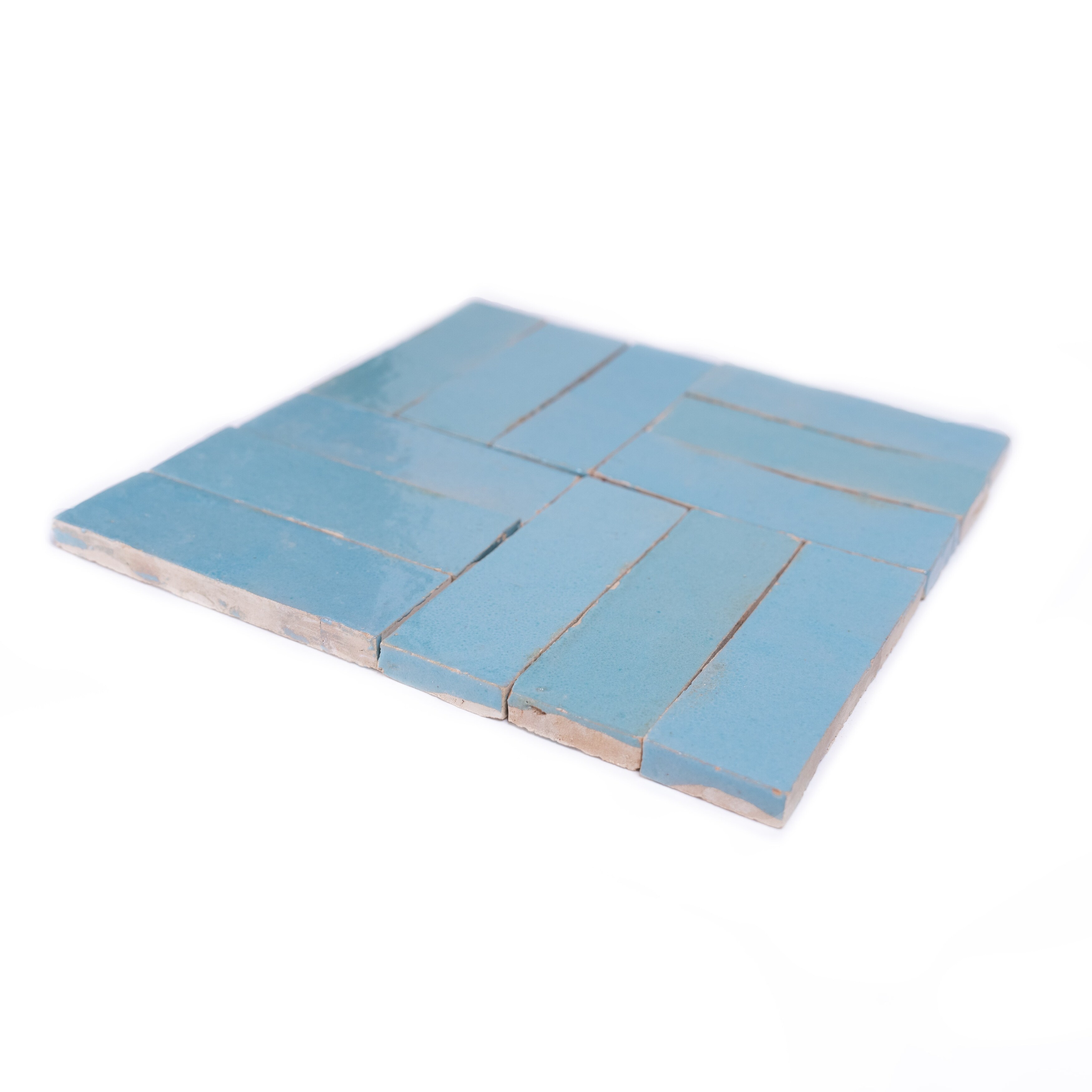ロク　　シングル2枚ブルー Moroccan Handmade 2''x6'' Solid Color Zellige Tile ,Powder Blue