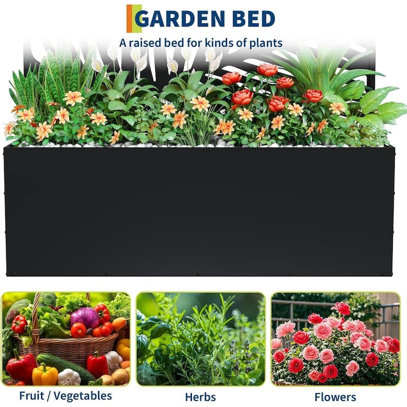 Metal Privacy Screen Planter Box, Raised Garden Bed for Climbing Plants, Veggies, Palm Leaf Style