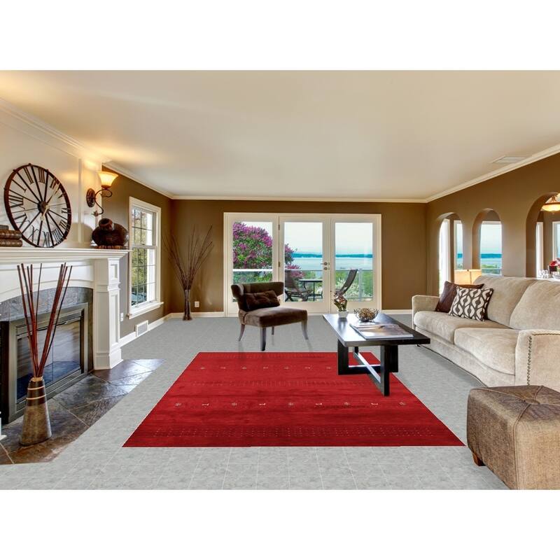 Gabbeh Oriental Area Rug Hand-Knotted Tribal Red Wool Carpet - 6'6"x 9'8"