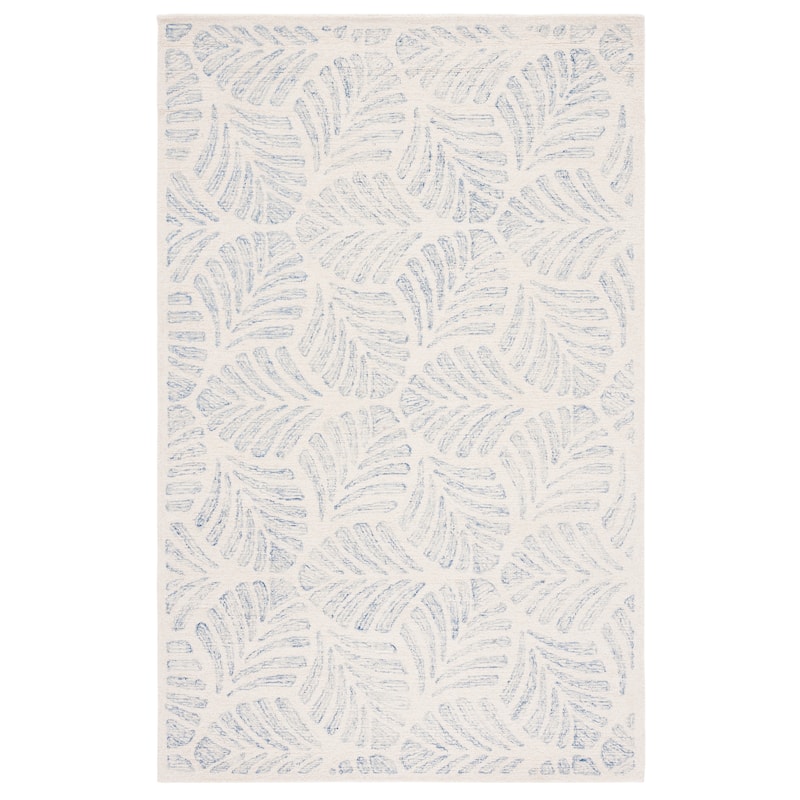 SAFAVIEH Handmade Jardin Sayde Botanical Wool Rug - 6' Square - Ivory/Blue