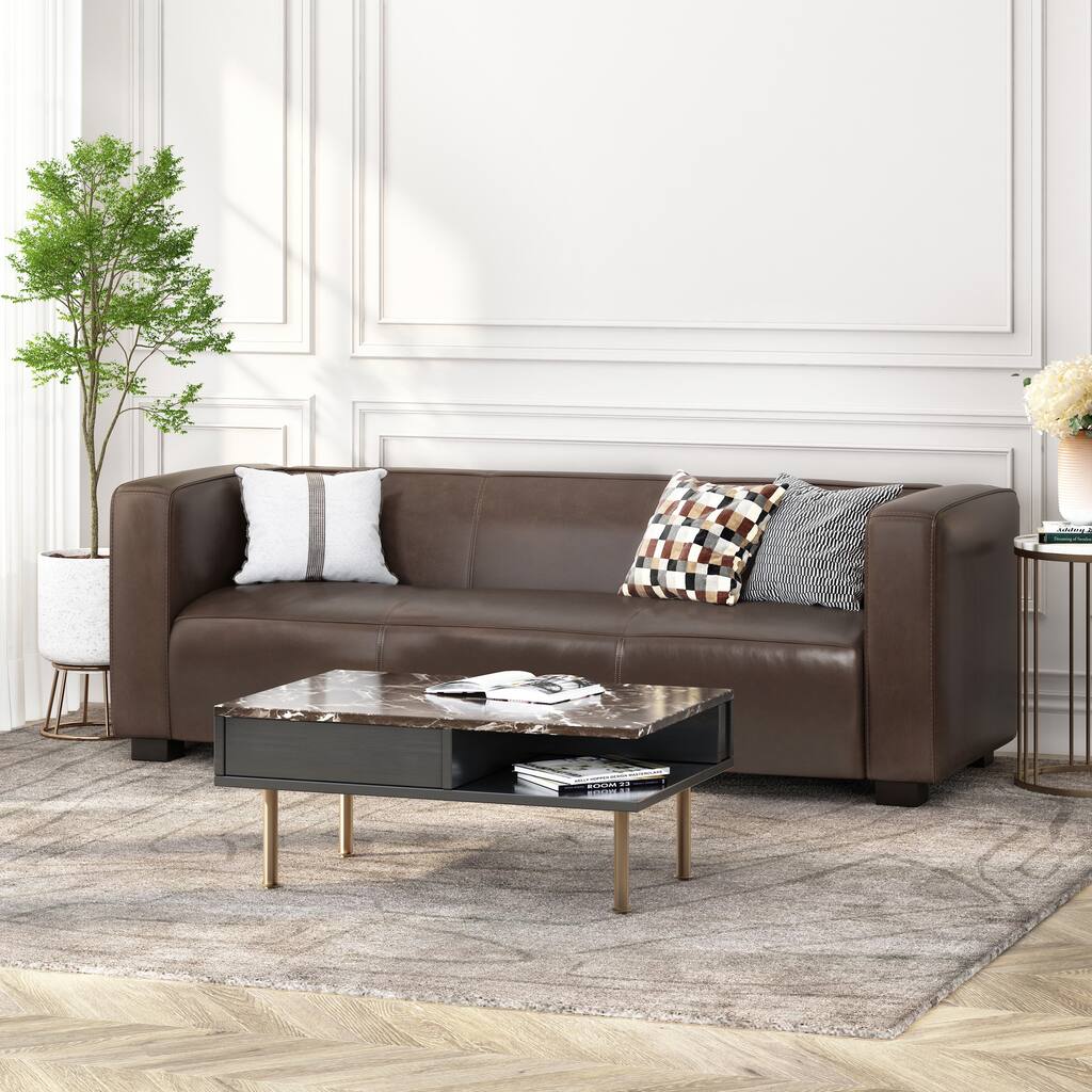 Dark Brown 80.25" Modern Tuxedo Arms 3-Seater Sofa with Birch Legs