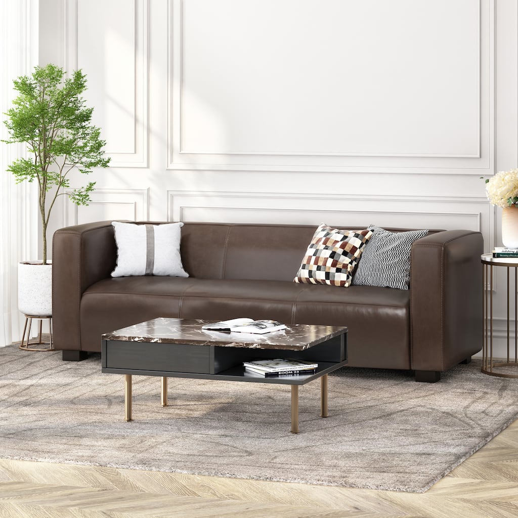 Dark Brown Modern 80.25" 3-seater Tuxedo Arms Sofa with Birch Wood Legs for Living Room