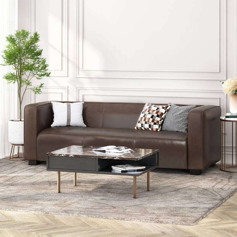 Tuxedo Arms 3-seater Sofa with Birch Wood Legs - Dark Brown